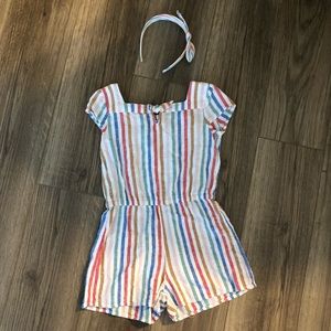 Old Navy rainbow romper and matching headband